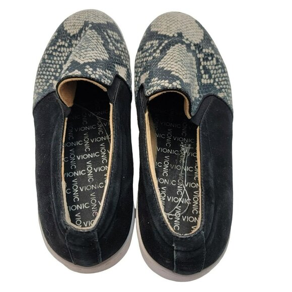 Vionic Loafers Slip On Casual Shoes Python Snake Print Size 7 Black Leather Twee - Picture 4 of 9